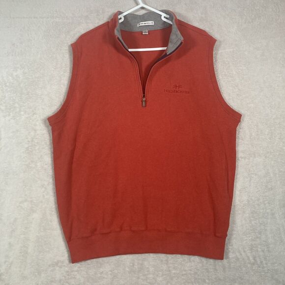 Peter Millar 1/4 Zip Golf Vest Red Cotton‎ Mens Size Medium Hollyfrontier Logo - Picture 1 of 6